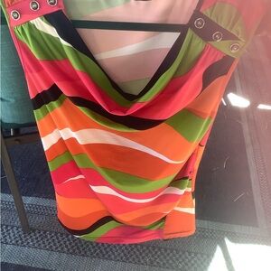 Zac & Rachel Pastel Stripe Cowl Tank with Black Trim